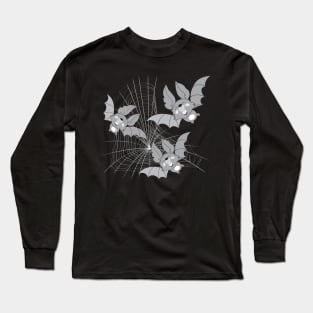 Three little bats on a spider mesh Long Sleeve T-Shirt